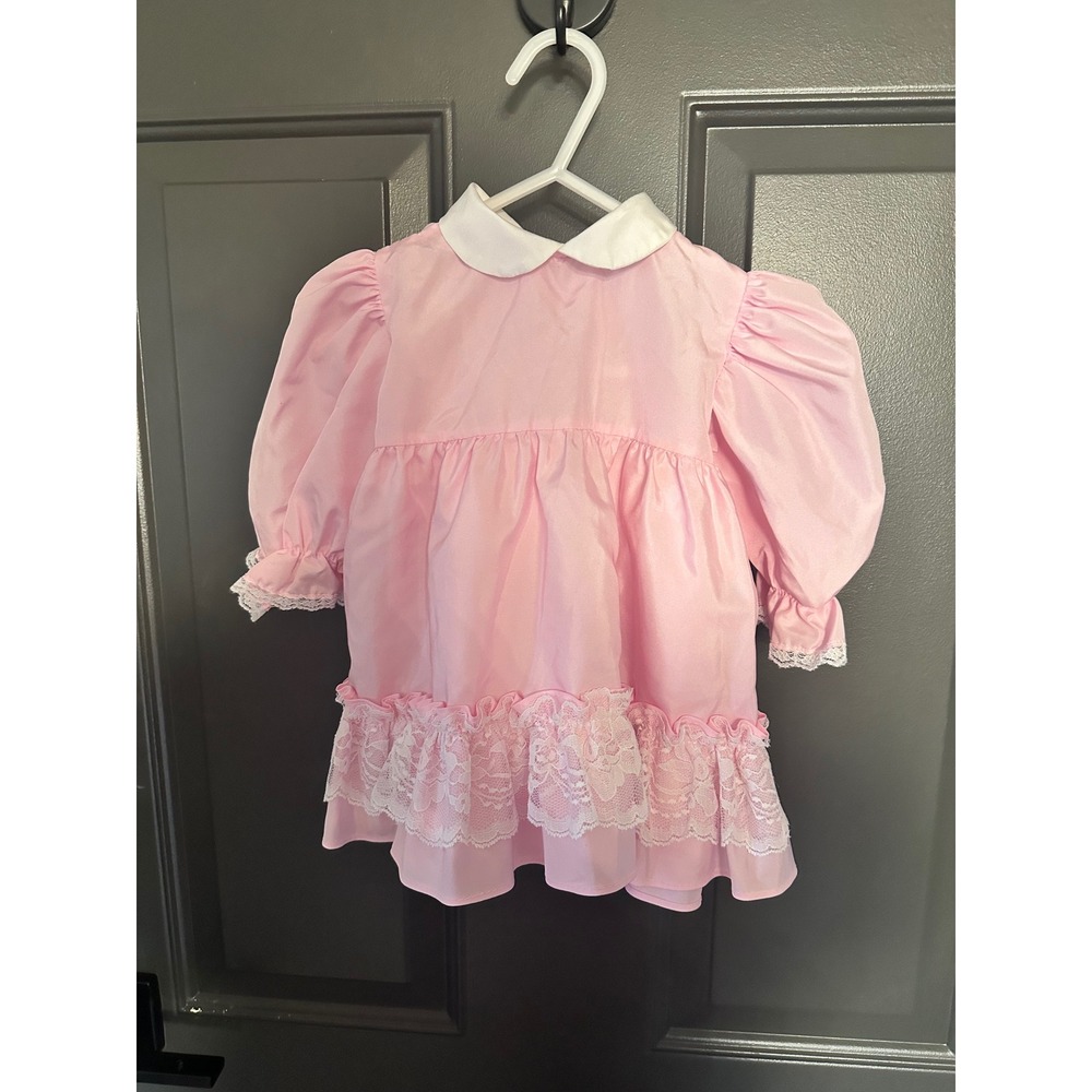Jill Lynn Vintage Kids Pink Lace Trim Puff Sleeve Party Dress Size L 7416V